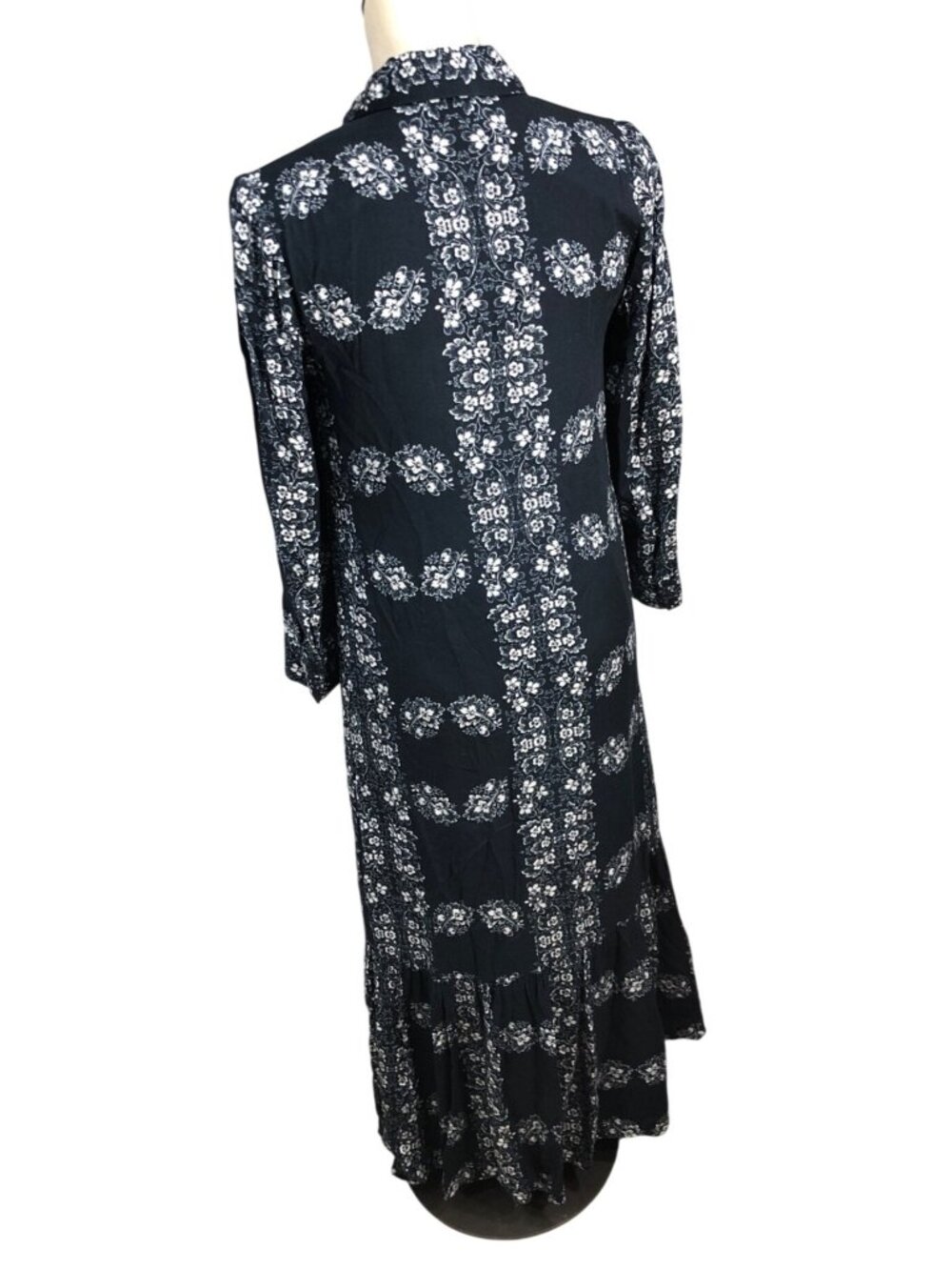 Hyacinth House Tuckernuck Floral Miller Dress Womens XS Navy Long Sleeve Maxi - Picture 2 of 16